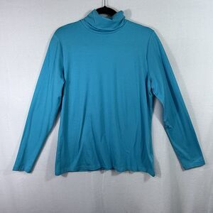 NEW Lands' End Turquoise Long Sleeve Turtleneck Top Shirt Women's L Cozy Casual